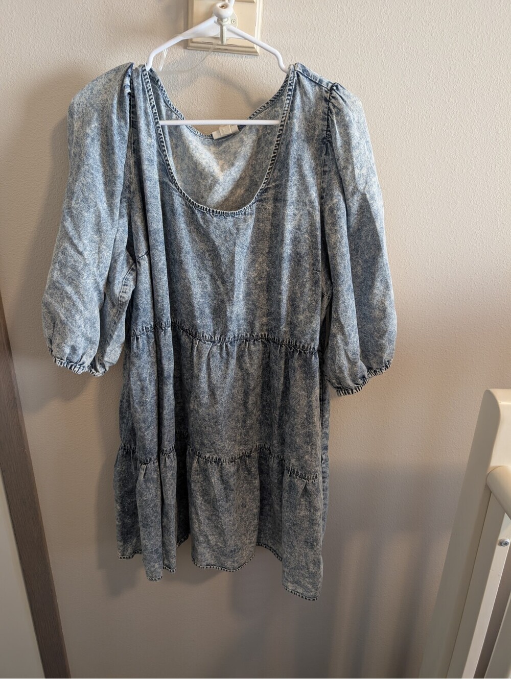 A.n.a Women's XXL Midi Acid Wash Chambray Denim Tiered Dress Western Boho EUC